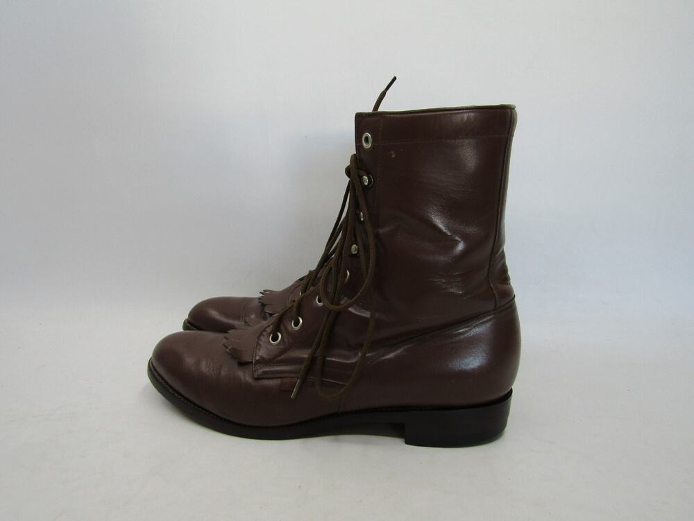 TONY LAMA George Straight Mens Sz 8.5 B Brown Leather Lace Up Kilt Cowboy Boots